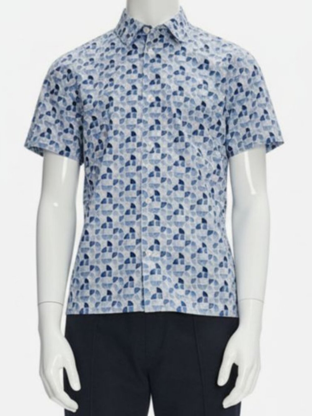 A.P.C. Men's Blue Printed Short Sleeve Chemisette Leandre Button-Up Shirt Size M
